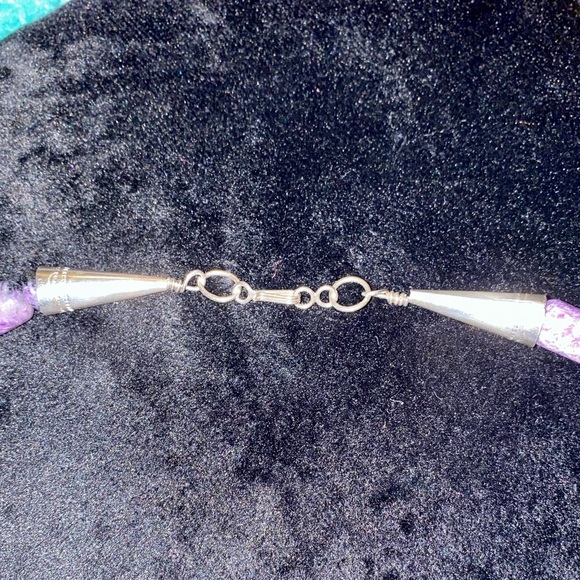 VINTAGE RUSSIAN CHAROITE PURPLE STONE BEADS NECKLACE SILVER ACCENTS 20” OOAK - Picture 2 of 10